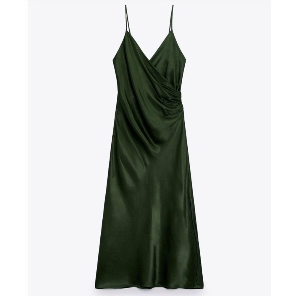 Zara Emerald Satin Midi Dress